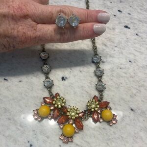 Vintage Yellow and Orange statement Necklace and Earring Set